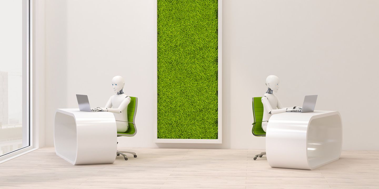 Chatbots in debt collection service: Robots answer service queries on a laptop.