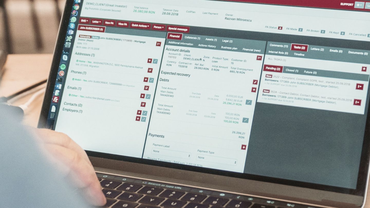 A photo shows an open laptop with a Kollecto+ page on the screen. The text underneath reads: “By the end of 2023, eight of the 24 EOS companies will be using Kollecto+, with other rollouts set to follow soon.”